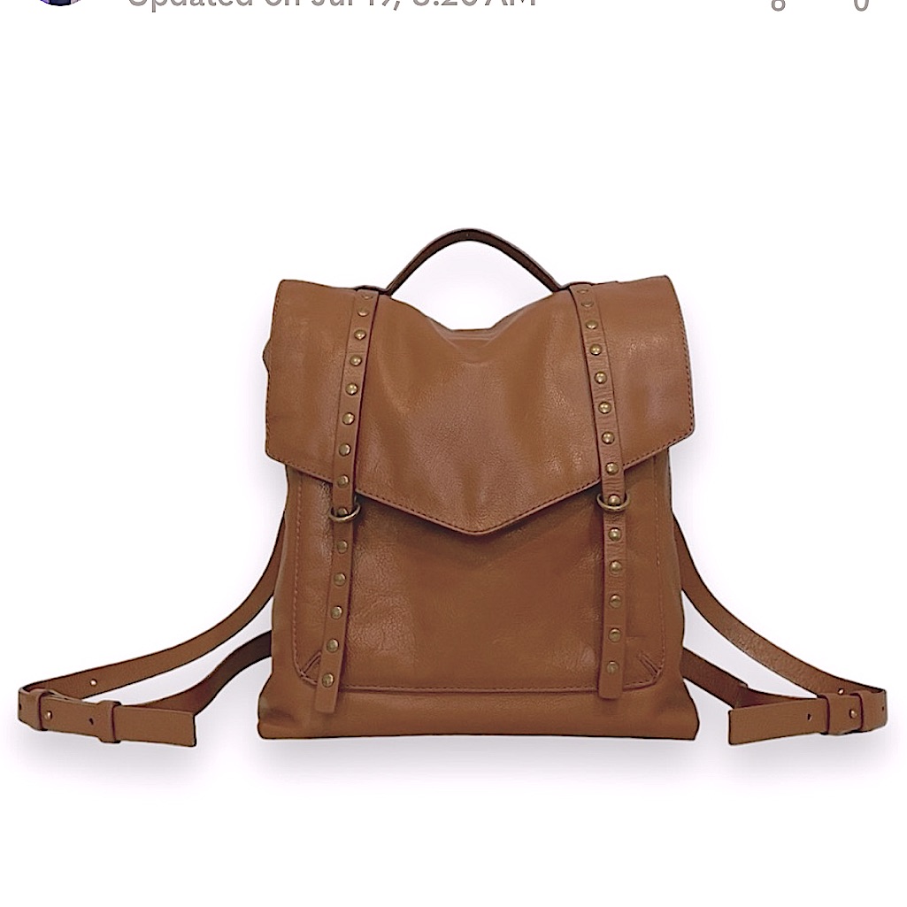 Lucky Brand Womans Camel Brown Pebbled Leather Group Vamp Utility Backpack Purse